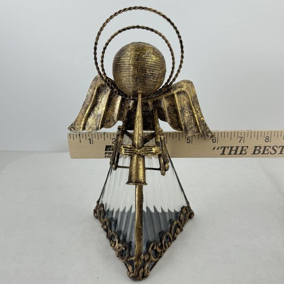 Decorative Angel Votive Candle Holder Metal Art Triangle Figurine With Trumpet - Picture 10 of 11
